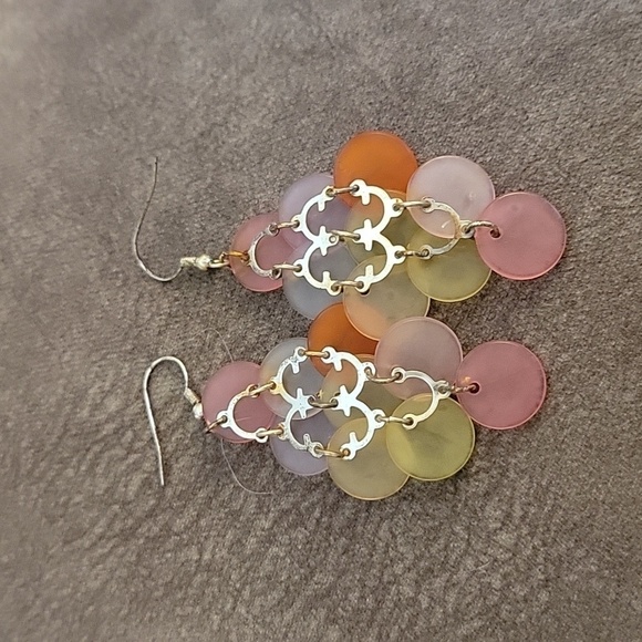 VTG 1990s Rainbow Mod Acrylic Cascade Chandalier Dangle Hook Earrings - Picture 4 of 4
